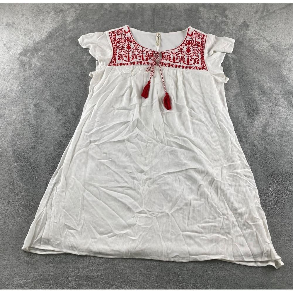 PerSeption Concept Womens White Red Embroidered Tassel Shift Dress Large